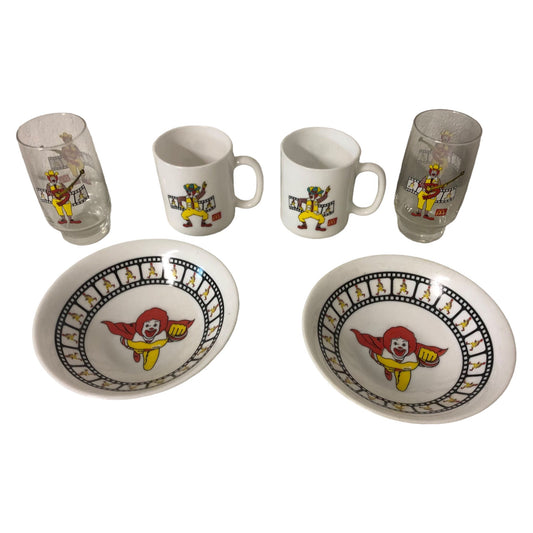 Ronald McDonald White Breakfast Mug, Bowl and small plate - Complete Vintage Set